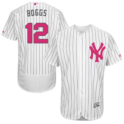 Yankees #12 Wade Boggs White Strip Flexbase Authentic Collection Mother's Day Stitched MLB Jersey Yankees #12 Wade Boggs White Strip Flexbase Authentic Collection Mother's Day Stitched MLB Jersey