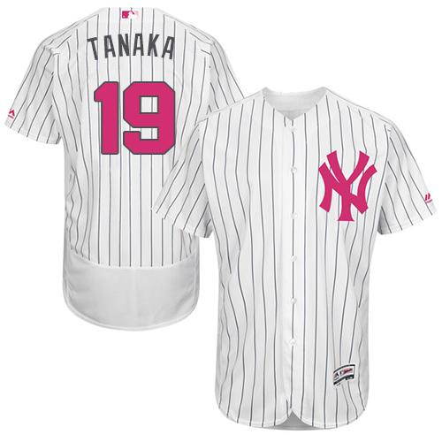Yankees #19 Masahiro Tanaka White Strip Flexbase Authentic Collection Mother's Day Stitched MLB Jersey Yankees #19 Masahiro Tanaka White Strip Flexbase Authentic Collection Mother's Day Stitched MLB Jersey