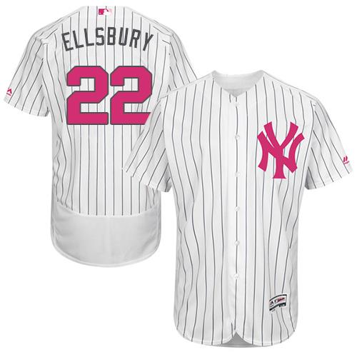 Yankees #22 Jacoby Ellsbury White Strip Flexbase Authentic Collection Mother's Day Stitched MLB Jersey Yankees #22 Jacoby Ellsbury White Strip Flexbase Authentic Collection Mother's Day Stitched MLB Jersey