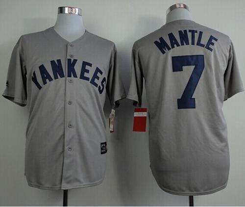 Mitchell And Ness 75TH Yankees #7 Mickey Mantle Grey Throwback Stitched MLB Jersey Mitchell And Ness 75TH Yankees #7 Mickey Mantle Grey Throwback Stitched MLB Jersey
