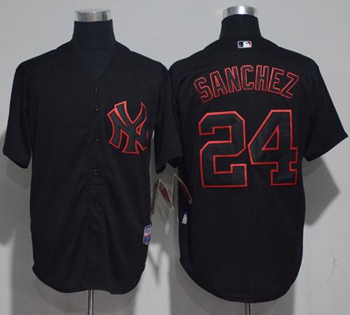 Yankees #24 Gary Sanchez Black Strip Stitched MLB Jersey Yankees #24 Gary Sanchez Black Strip Stitched MLB Jersey