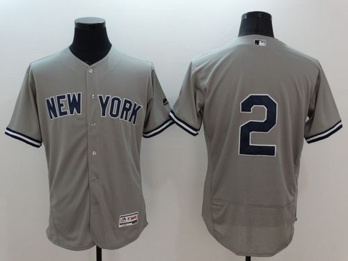 Yankees #2 Derek Jeter Grey Flexbase Authentic Collection Stitched MLB Jersey Yankees #2 Derek Jeter Grey Flexbase Authentic Collection Stitched MLB Jersey