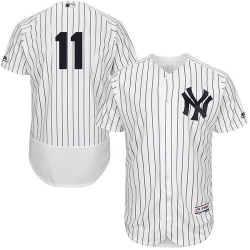 Yankees #11 Brett Gardner White Strip Flexbase Authentic Collection Stitched MLB Jersey Yankees #11 Brett Gardner White Strip Flexbase Authentic Collection Stitched MLB Jersey