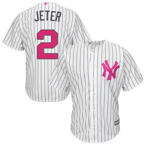 Yankees #2 Derek Jeter White Strip New Cool Base Mother's Day Stitched MLB Jersey Yankees #2 Derek Jeter White Strip New Cool Base Mother's Day Stitched MLB Jersey