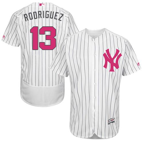 Yankees #13 Alex Rodriguez White Strip Flexbase Authentic Collection Mother's Day Stitched MLB Jersey Yankees #13 Alex Rodriguez White Strip Flexbase Authentic Collection Mother's Day Stitched MLB Jersey