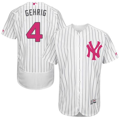 Yankees #4 Lou Gehrig White Strip Flexbase Authentic Collection Mother's Day Stitched MLB Jersey Yankees #4 Lou Gehrig White Strip Flexbase Authentic Collection Mother's Day Stitched MLB Jersey