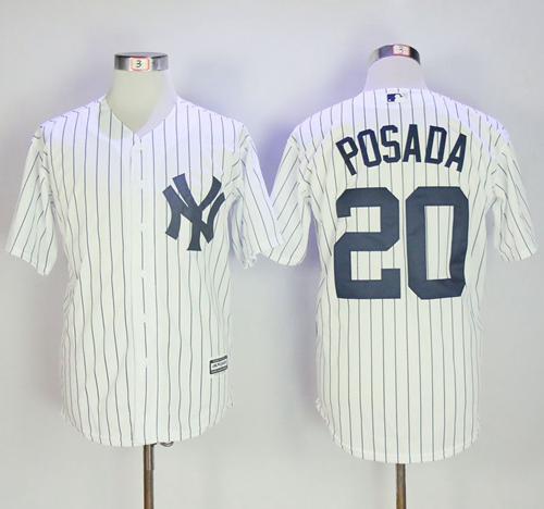 Yankees #20 Jorge Posada White Strip New Cool Base Stitched MLB Jersey Yankees #20 Jorge Posada White Strip New Cool Base Stitched MLB Jersey