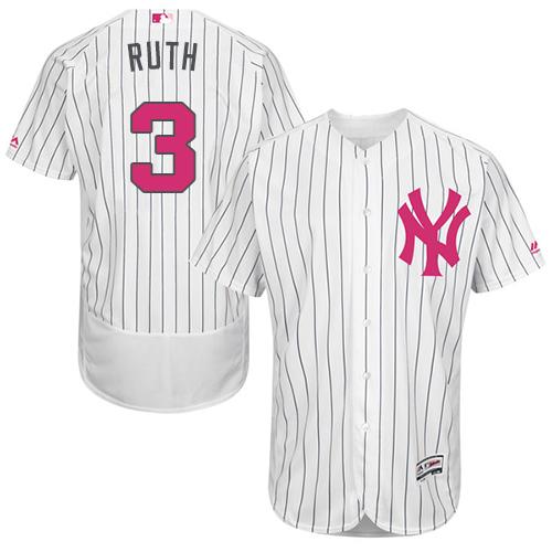 Yankees #3 Babe Ruth White Strip Flexbase Authentic Collection Mother's Day Stitched MLB Jersey Yankees #3 Babe Ruth White Strip Flexbase Authentic Collection Mother's Day Stitched MLB Jersey