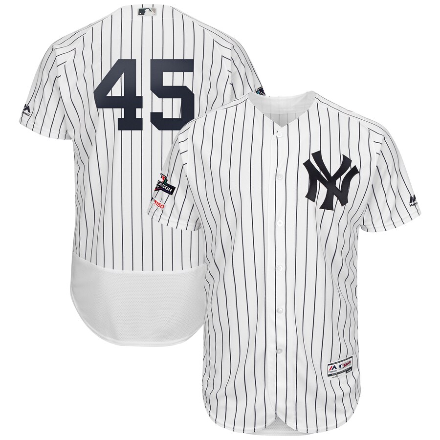 New York Yankees #45 Luke Voit Majestic 2019 Postseason Authentic Flex Base Player Jersey White Navy New York Yankees #45 Luke Voit Majestic 2019 Postseason Authentic Flex Base Player Jersey White Navy
