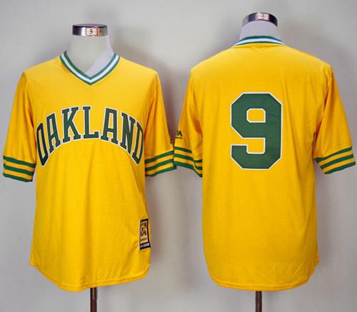 Mitchell And Ness 1981 Athletics #9 Reggie Jackson Yellow Throwback Stitched MLB Jersey Mitchell And Ness 1981 Athletics #9 Reggie Jackson Yellow Throwback Stitched MLB Jersey