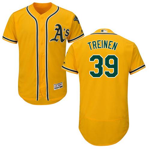 Athletics #39 Blake Treinen Gold Flexbase Authentic Collection Stitched MLB Jersey Athletics #39 Blake Treinen Gold Flexbase Authentic Collection Stitched MLB Jersey