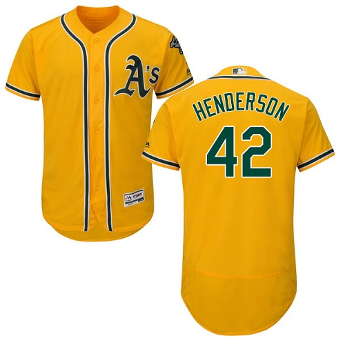 Athletics #42 Dave Henderson Gold Flexbase Authentic Collection Stitched MLB Jersey Athletics #42 Dave Henderson Gold Flexbase Authentic Collection Stitched MLB Jersey