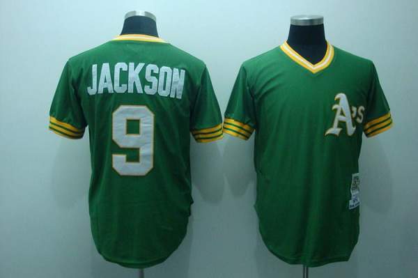 Mitchell and Ness Athletics #9 Reggie Jackson Stitched Green Throwback MLB Jersey Mitchell and Ness Athletics #9 Reggie Jackson Stitched Green Throwback MLB Jersey