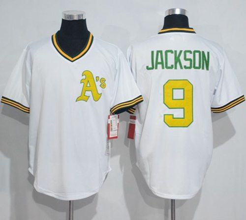 Mitchell And Ness Athletics #9 Reggie Jackson White Throwback Stitched MLB Jersey Mitchell And Ness Athletics #9 Reggie Jackson White Throwback Stitched MLB Jersey