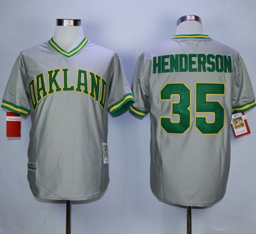 Mitchell And Ness Athletics #35 Rickey Henderson Grey Stitched MLB Jersey Mitchell And Ness Athletics #35 Rickey Henderson Grey Stitched MLB Jersey