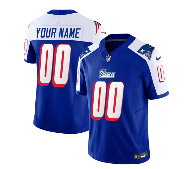Men's New England Patriots Active Player Custom Blue/White 2023 F.U.S.E. Throwback Limited Stitched Football Jersey Men's New England Patriots Active Player Custom Blue/White 2023 F.U.S.E. Throwback Limited Stitched Football Jersey