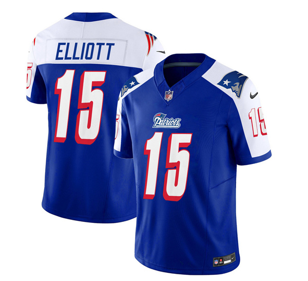 Men's New England Patriots #15 Ezekiel Elliott Blue/White 2023 F.U.S.E. Vapor Limited Stitched Football Jersey Men's New England Patriots #15 Ezekiel Elliott Blue/White 2023 F.U.S.E. Vapor Limited Stitched Football Jersey
