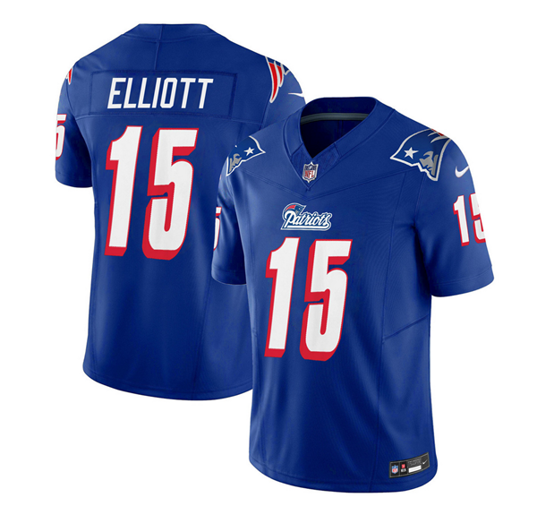 Men's New England Patriots #15 Ezekiel Elliott Blue 2023 F.U.S.E. Throwback Limited Stitched Football Jersey Men's New England Patriots #15 Ezekiel Elliott Blue 2023 F.U.S.E. Throwback Limited Stitched Football Jersey
