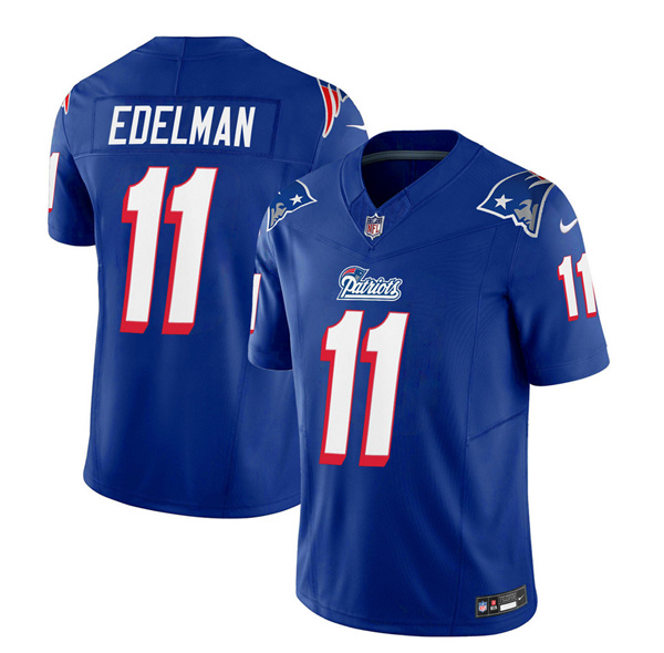 Men's New England Patriots #11 Julian Edelman Blue 2023 F.U.S.E. Throwback Limited Stitched Football Jersey Men's New England Patriots #11 Julian Edelman Blue 2023 F.U.S.E. Throwback Limited Stitched Football Jersey