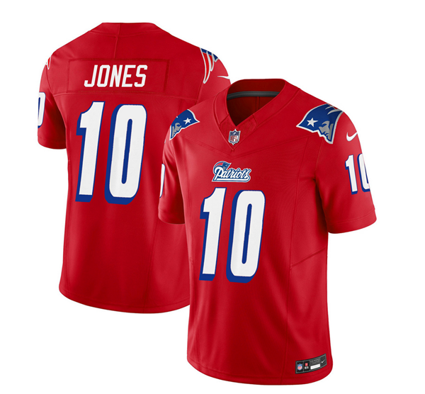Men's New England Patriots #10 Mac Jones Red 2023 F.U.S.E. Throwback Limited Stitched Football Jersey Men's New England Patriots #10 Mac Jones Red 2023 F.U.S.E. Throwback Limited Stitched Football Jersey