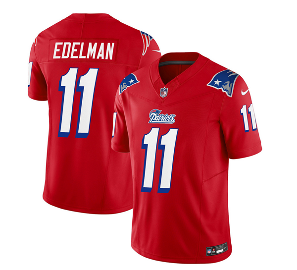 Men's New England Patriots #11 Julian Edelman Red 2023 F.U.S.E. Throwback Limited Stitched Football Jersey Men's New England Patriots #11 Julian Edelman Red 2023 F.U.S.E. Throwback Limited Stitched Football Jersey