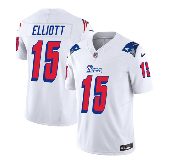 Men's New England Patriots #15 Ezekiel Elliott White 2023 F.U.S.E. Throwback Limited Stitched Football Jersey Men's New England Patriots #15 Ezekiel Elliott White 2023 F.U.S.E. Throwback Limited Stitched Football Jersey