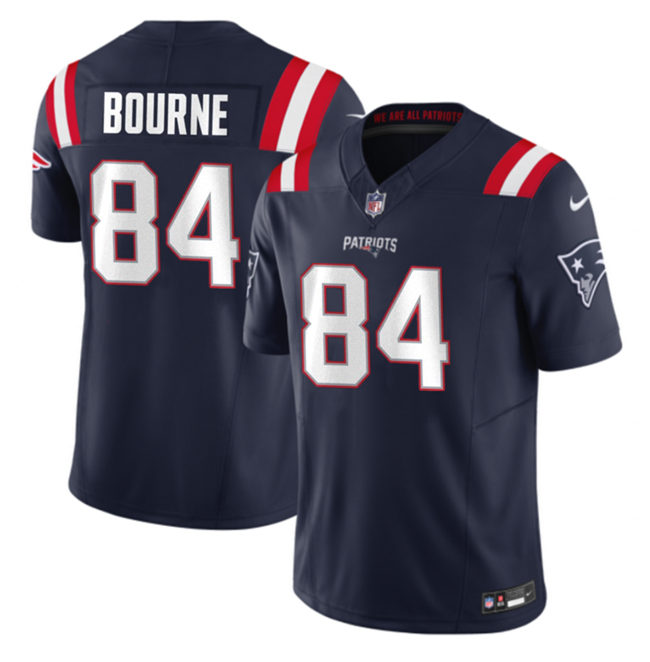 Men's New England Patriots #84 Kendrick Bourne Navy 2023 F.U.S.E. Vapor Limited Stitched Football Jersey Men's New England Patriots #84 Kendrick Bourne Navy 2023 F.U.S.E. Vapor Limited Stitched Football Jersey