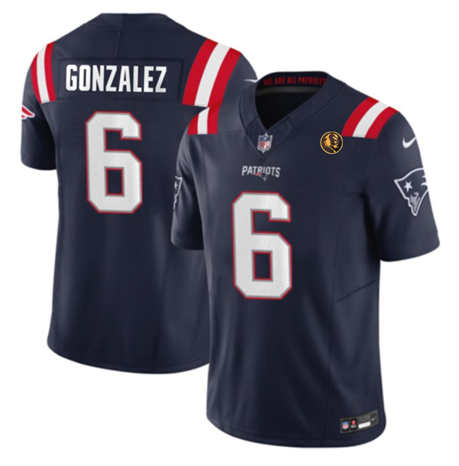 Men's New England Patriots #6 Christian Gonzalez Navy 2023 F.U.S.E. With John Madden Patch Vapor Limited Stitched Football Jersey Men's New England Patriots #6 Christian Gonzalez Navy 2023 F.U.S.E. With John Madden Patch Vapor Limited Stitched Football Jersey
