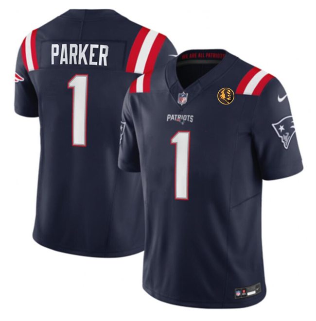 Men's New England Patriots #1 DeVante Parker Navy 2023 F.U.S.E. With John Madden Patch Vapor Limited Stitched Football Jersey Men's New England Patriots #1 DeVante Parker Navy 2023 F.U.S.E. With John Madden Patch Vapor Limited Stitched Football Jersey
