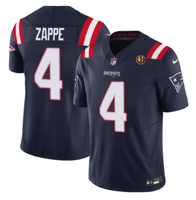 Men's New England Patriots #4 Bailey Zappe Navy 2023 F.U.S.E. With John Madden Patch Vapor Limited Stitched Football Jersey Men's New England Patriots #4 Bailey Zappe Navy 2023 F.U.S.E. With John Madden Patch Vapor Limited Stitched Football Jersey