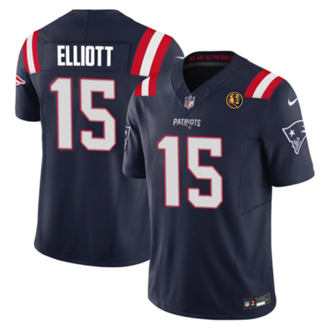 Men's New England Patriots #15 Ezekiel Elliott Navy 2023 F.U.S.E. With John Madden Patch Vapor Limited Stitched Football Jersey Men's New England Patriots #15 Ezekiel Elliott Navy 2023 F.U.S.E. With John Madden Patch Vapor Limited Stitched Football Jersey