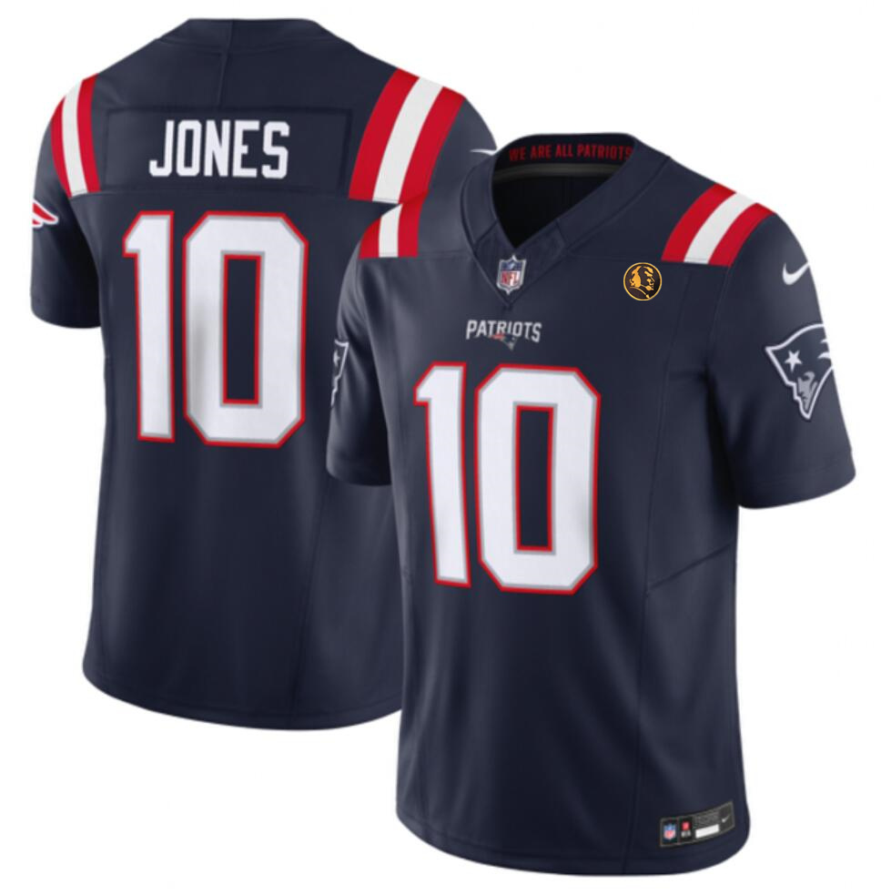 Men's New England Patriots #10 Mac Jones Navy 2023 F.U.S.E. With John Madden Patch Vapor Limited Stitched Football Jersey Men's New England Patriots #10 Mac Jones Navy 2023 F.U.S.E. With John Madden Patch Vapor Limited Stitched Football Jersey