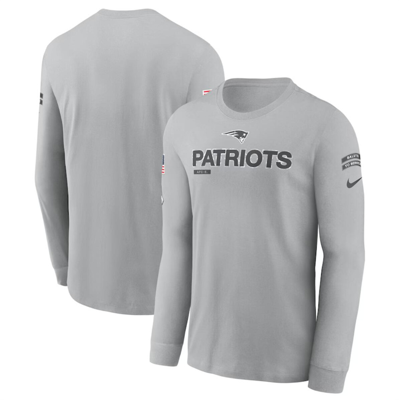 Men's New England Patriots 2024 Gray Salute To Service Long Sleeve T-Shirt Men's New England Patriots 2024 Gray Salute To Service Long Sleeve T-Shirt