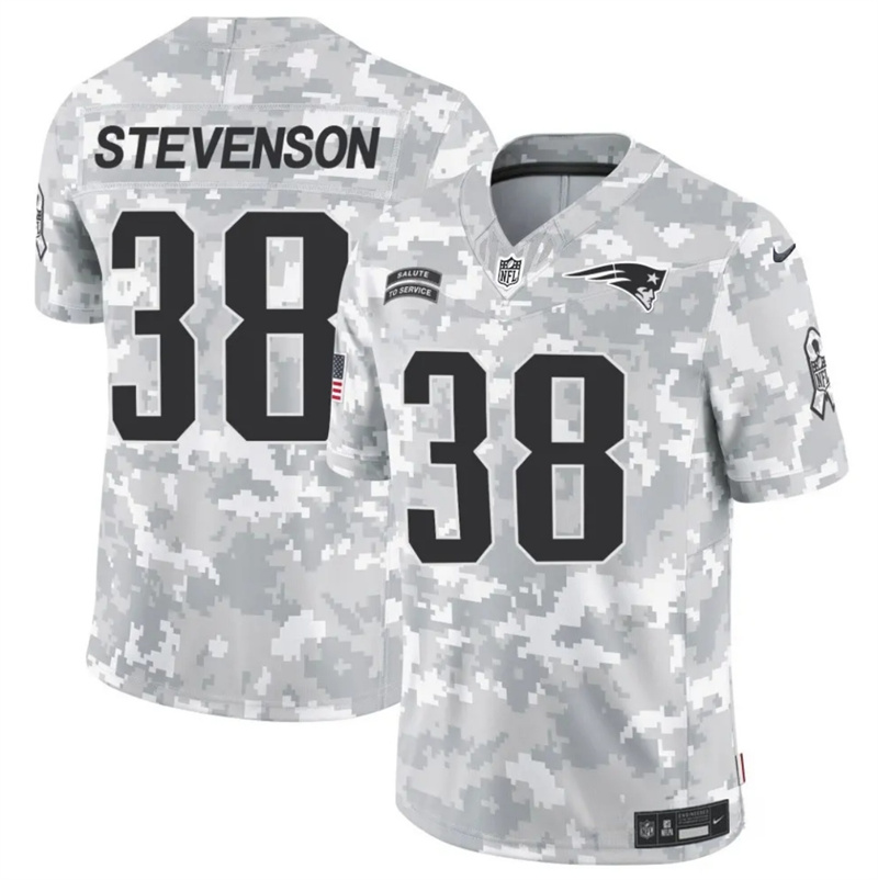 Men's New England Patriots #38 Rhamondre Stevenson 2024 F.U.S.E Arctic Camo Salute to Service Limited Stitched Jersey Men's New England Patriots #38 Rhamondre Stevenson 2024 F.U.S.E Arctic Camo Salute to Service Limited Stitched Jersey