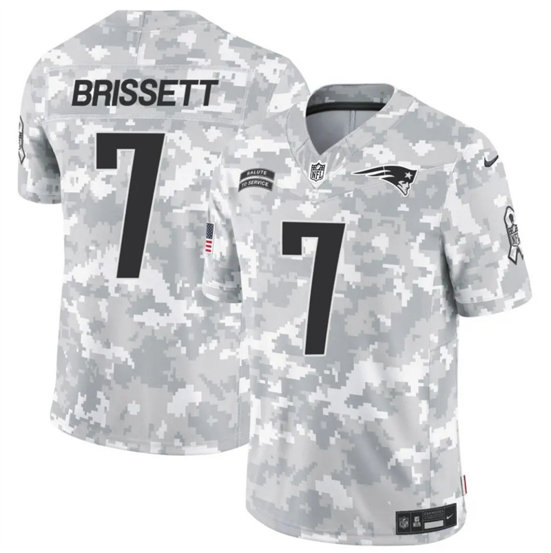 Men's New England Patriots #7 Jacoby Brissett 2024 F.U.S.E Arctic Camo Salute to Service Limited Stitched Jersey Men's New England Patriots #7 Jacoby Brissett 2024 F.U.S.E Arctic Camo Salute to Service Limited Stitched Jersey