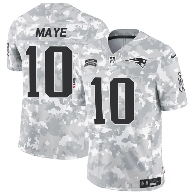 Men's New England Patriots #10 Drake Maye 2024 F.U.S.E Arctic Camo Salute to Service Limited Stitched Jersey Men's New England Patriots #10 Drake Maye 2024 F.U.S.E Arctic Camo Salute to Service Limited Stitched Jersey
