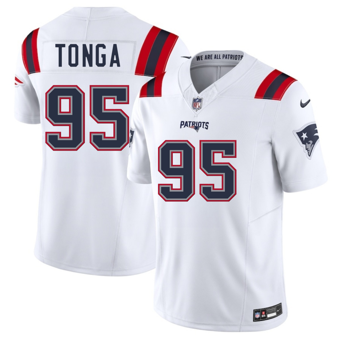 Men's New England Patriots #95 Khyiris Tonga White 2025 F.U.S.E. Vapor Limited Stitched Football Jersey Men's New England Patriots #95 Khyiris Tonga White 2025 F.U.S.E. Vapor Limited Stitched Football Jersey