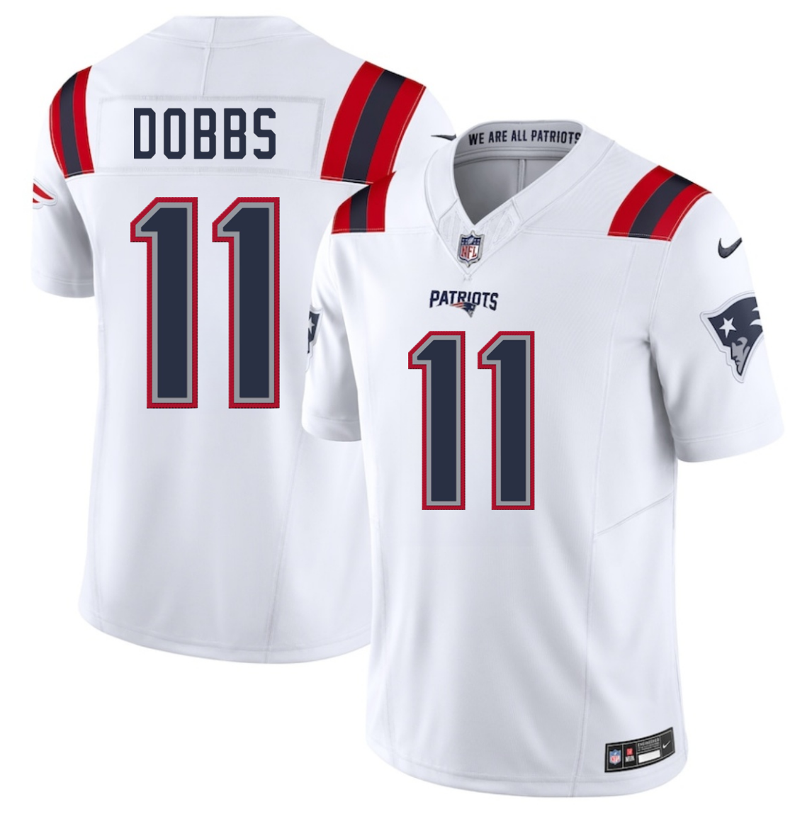 Men's New England Patriots #11 Joshua Dobbs White 2025 F.U.S.E. Vapor Limited Stitched Football Jersey Men's New England Patriots #11 Joshua Dobbs White 2025 F.U.S.E. Vapor Limited Stitched Football Jersey