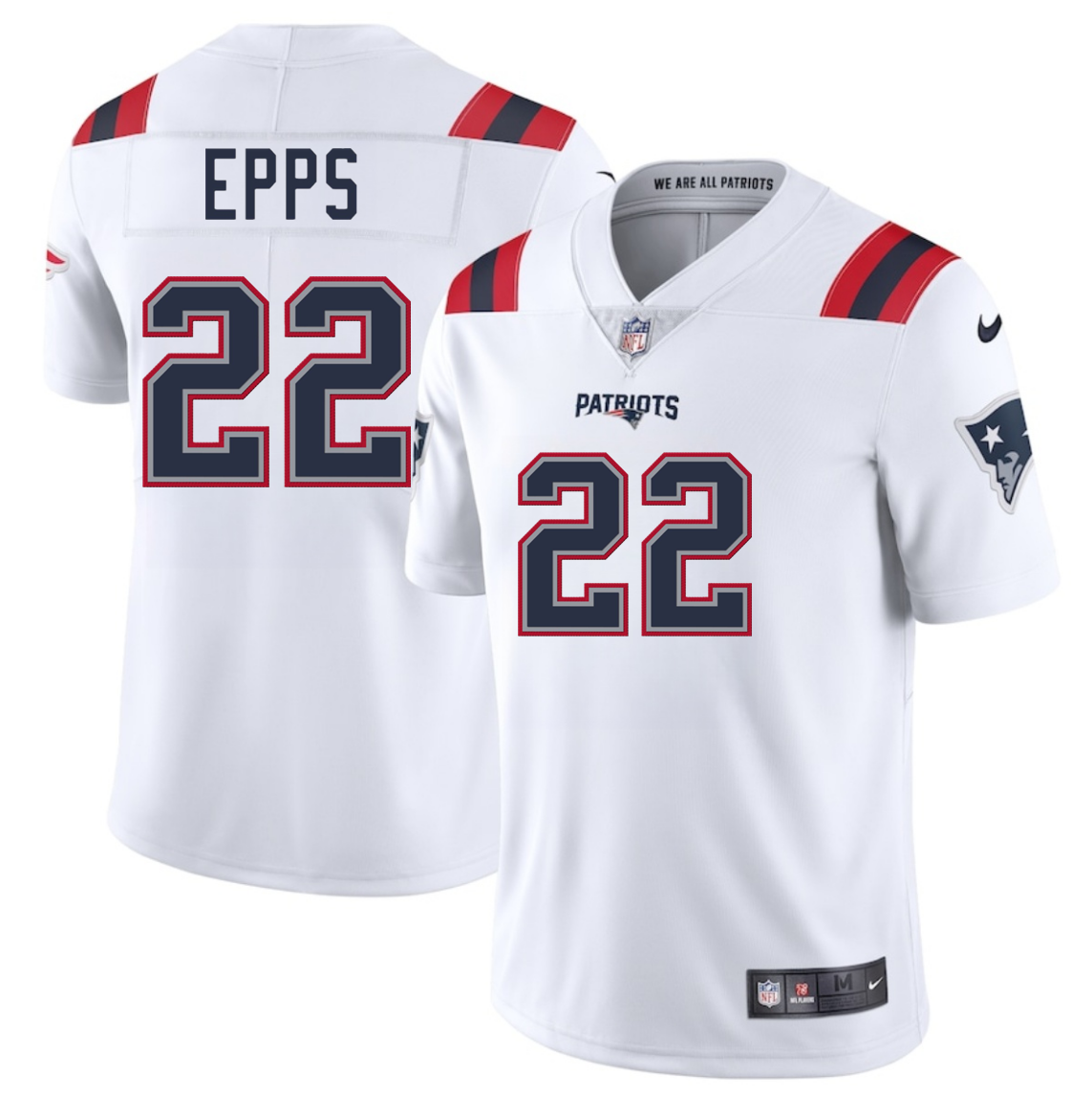Men's New England Patriots #22 Marcus Epps White 2025 Vapor Limited Stitched Football Jersey Men's New England Patriots #22 Marcus Epps White 2025 Vapor Limited Stitched Football Jersey