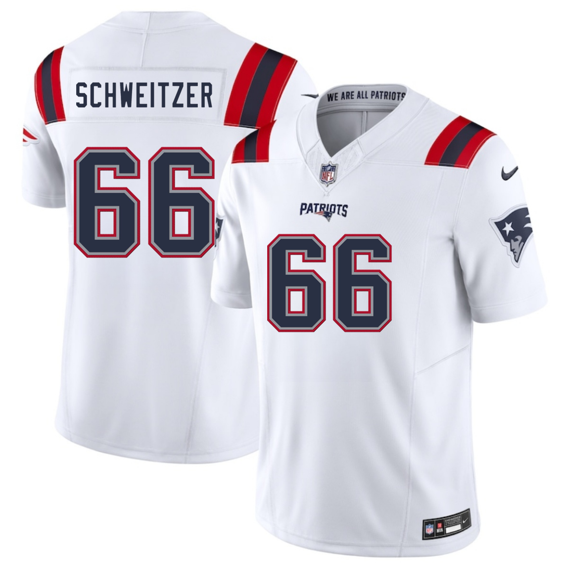 Men's New England Patriots #66 Wes Schweitzer White 2025 F.U.S.E. Vapor Limited Stitched Football Jersey Men's New England Patriots #66 Wes Schweitzer White 2025 F.U.S.E. Vapor Limited Stitched Football Jersey