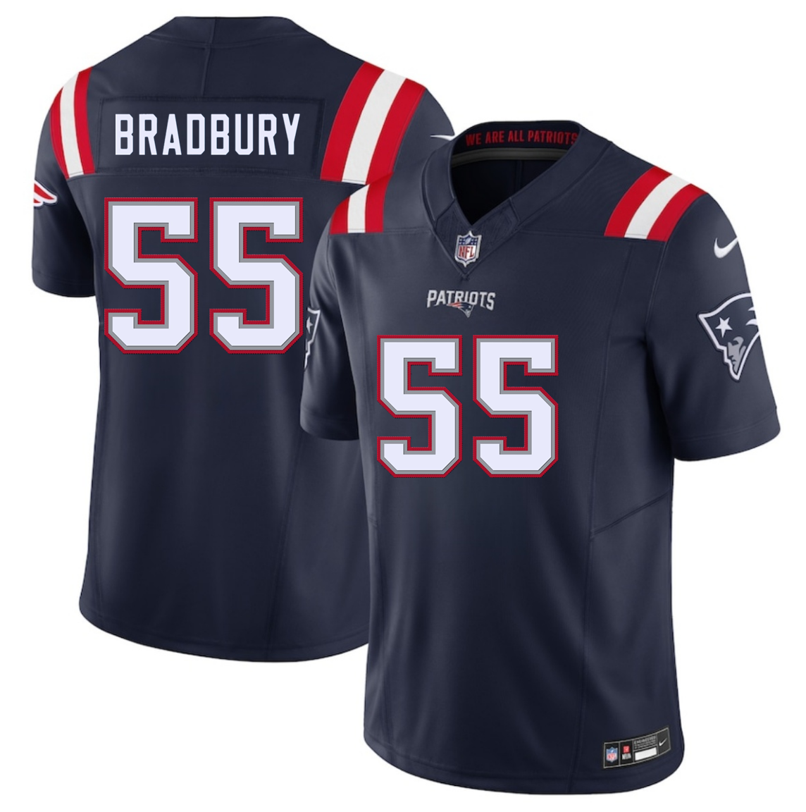 Men's New England Patriots #55 Garrett Bradbury Navy 2025 F.U.S.E. Vapor Limited Stitched Football Jersey Men's New England Patriots #55 Garrett Bradbury Navy 2025 F.U.S.E. Vapor Limited Stitched Football Jersey