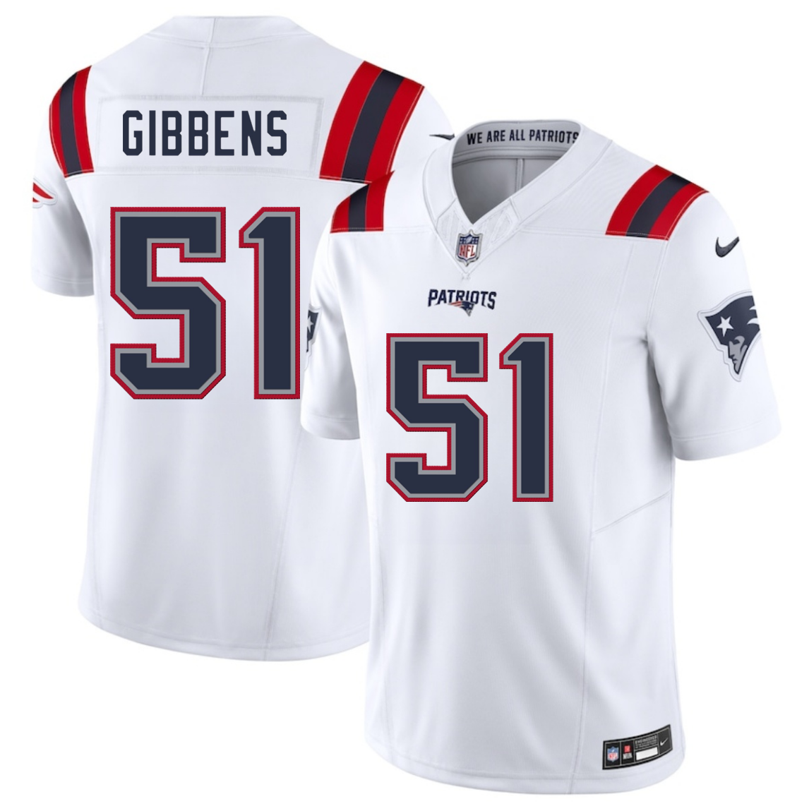 Men's New England Patriots #51 Jack Gibbens White 2025 F.U.S.E. Vapor Limited Stitched Football Jersey Men's New England Patriots #51 Jack Gibbens White 2025 F.U.S.E. Vapor Limited Stitched Football Jersey