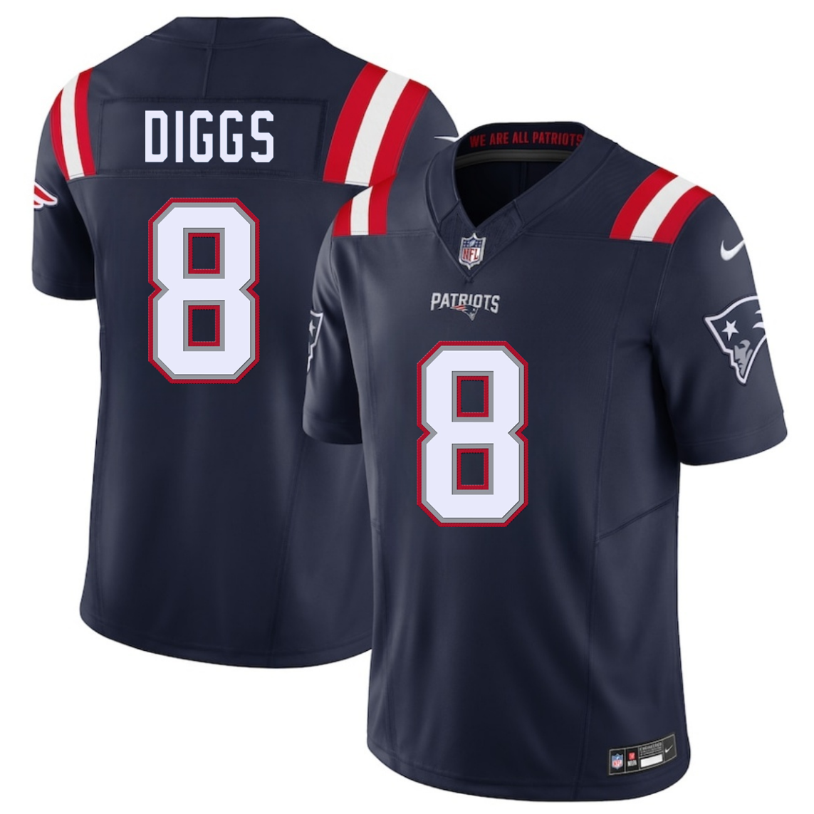 Men's New England Patriots #8 Stefon Diggs Navy 2025 F.U.S.E. Vapor Limited Stitched Football Jersey Men's New England Patriots #8 Stefon Diggs Navy 2025 F.U.S.E. Vapor Limited Stitched Football Jersey