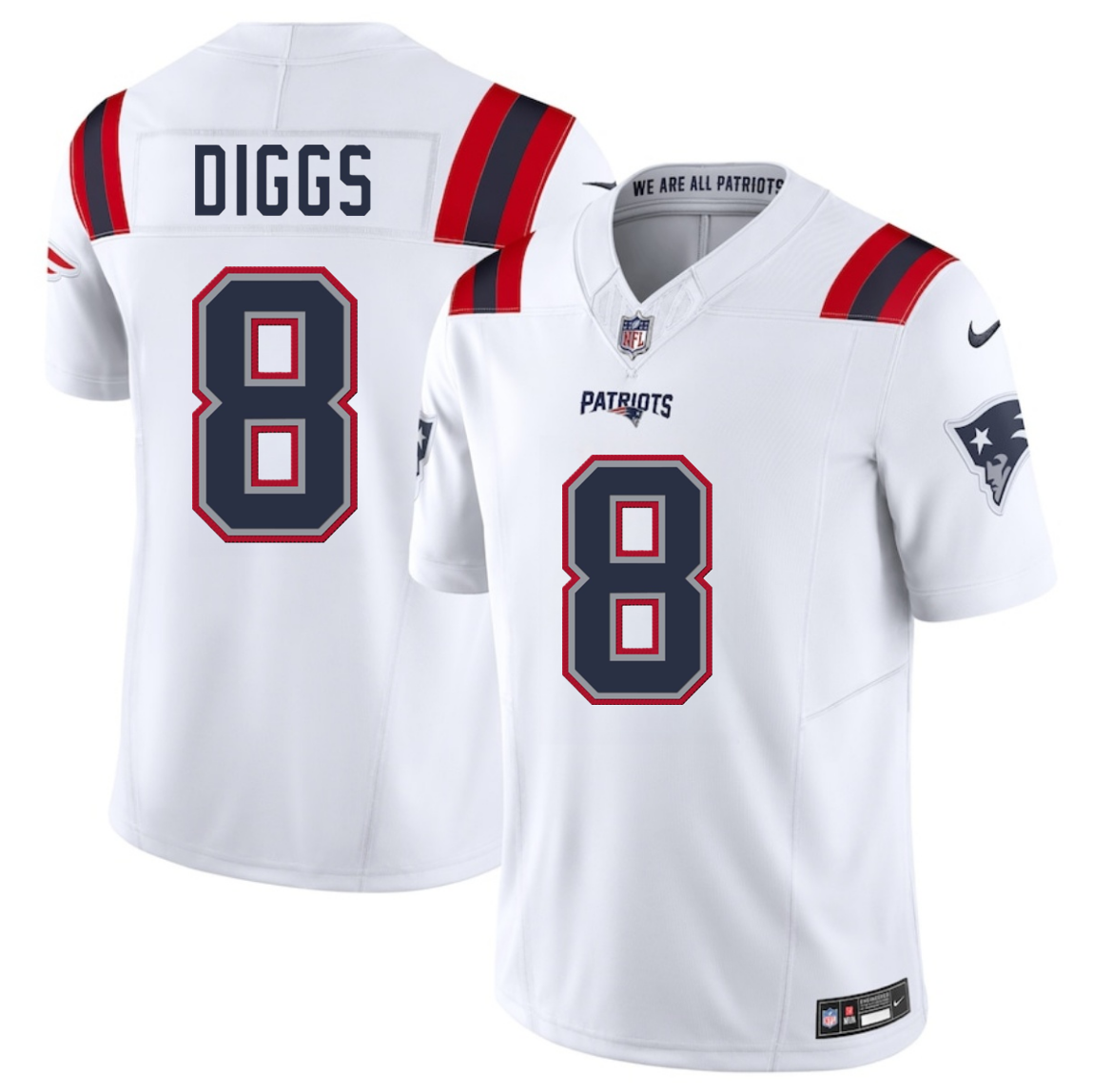 Men's New England Patriots #8 Stefon Diggs White 2025 F.U.S.E. Vapor Limited Stitched Football Jersey Men's New England Patriots #8 Stefon Diggs White 2025 F.U.S.E. Vapor Limited Stitched Football Jersey