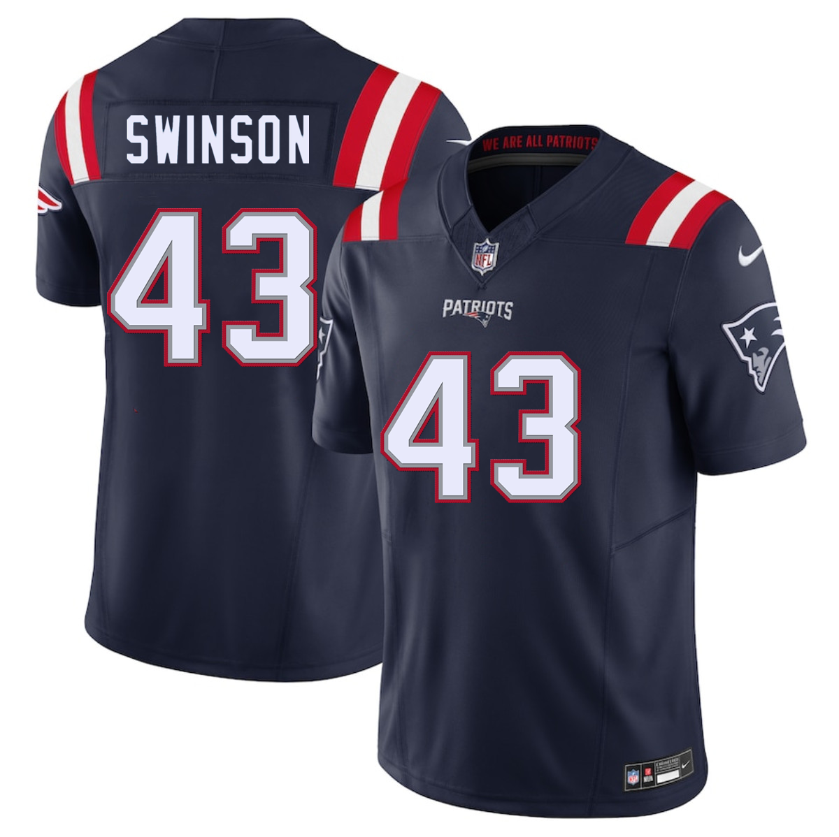 Men's New England Patriots #43 Bradyn Swinson Navy 2025 F.U.S.E. Vapor Limited Stitched Football Jersey Men's New England Patriots #43 Bradyn Swinson Navy 2025 F.U.S.E. Vapor Limited Stitched Football Jersey