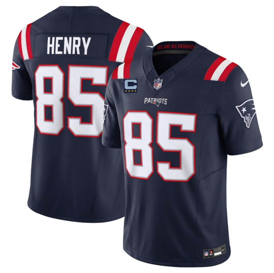 Men's New England Patriots #85 Hunter Henry Navy 2025 F.U.S.E. With 4-Star C Patch Vapor Limited Stitched Football Jersey Men's New England Patriots #85 Hunter Henry Navy 2025 F.U.S.E. With 4-Star C Patch Vapor Limited Stitched Football Jersey