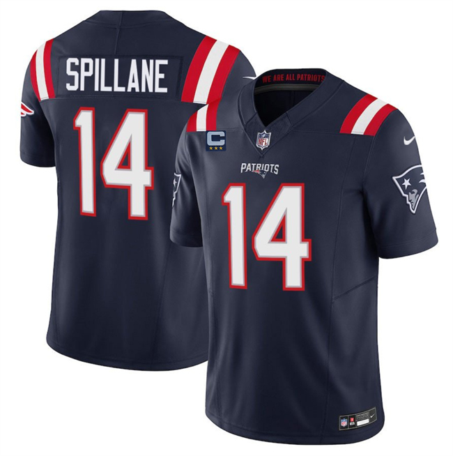 Men's New England Patriots #14 Robert Spillane Navy 2025 F.U.S.E. With 3-Star C Patch Vapor Limited Stitched Football Jersey Men's New England Patriots #14 Robert Spillane Navy 2025 F.U.S.E. With 3-Star C Patch Vapor Limited Stitched Football Jersey