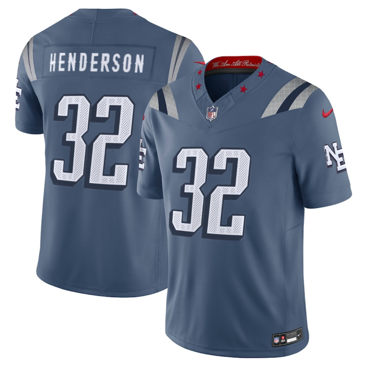 Men's New England Patriots #32 TreVeyon Henderson 2025 F.U.S.E. “Rivalries” Vapor Limited Stitched Football Jersey Men's New England Patriots #32 TreVeyon Henderson 2025 F.U.S.E. “Rivalries” Vapor Limited Stitched Football Jersey