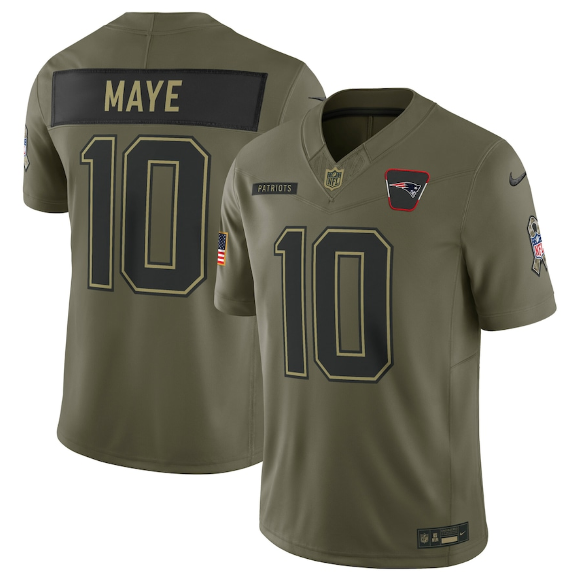Men's New England Patriots #10 Drake Maye Olive 2025 Salute to Service Limited Stitched Football Jersey Men's New England Patriots #10 Drake Maye Olive 2025 Salute to Service Limited Stitched Football Jersey