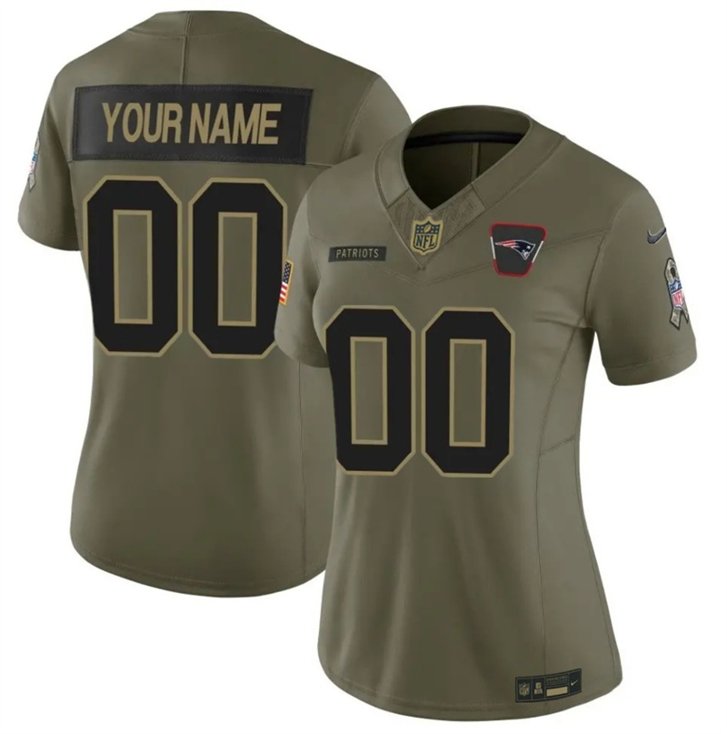Women's New England Patriots Active Player Custom Olive 2025 F.U.S.E. Salute to Service Limited Stitched Football Jersey(Run Small)